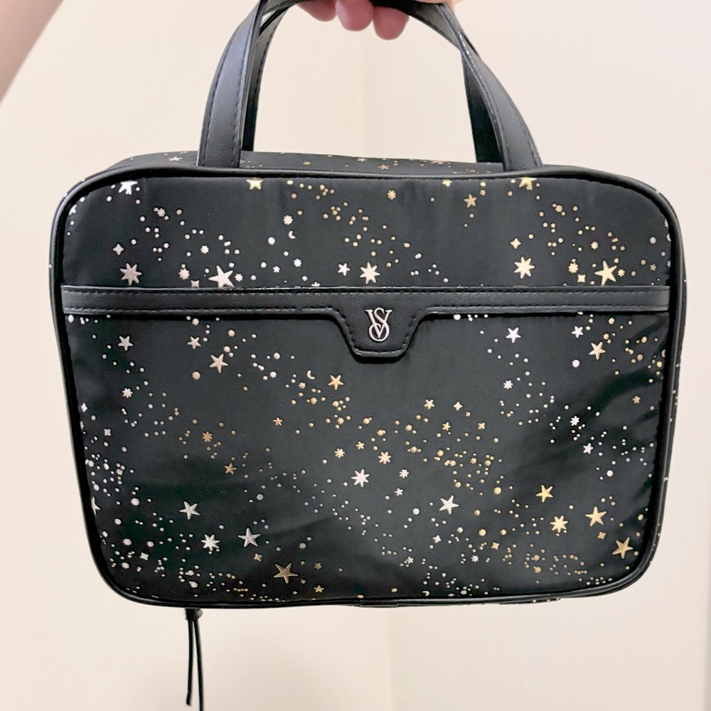 Victorias Secret Black Celestial Star Print Travel Cosmetic Case Jetsetter Bag